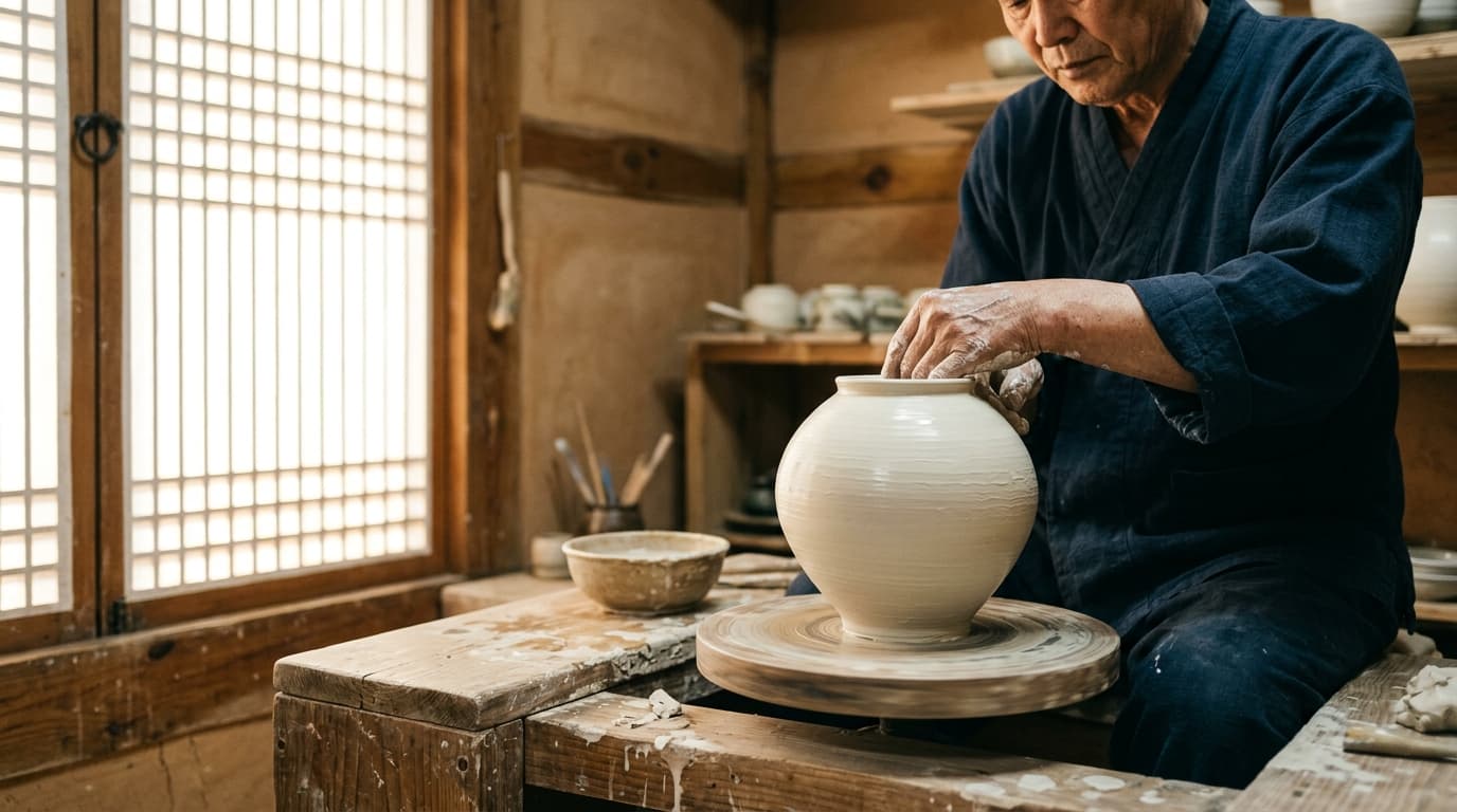 传统工艺大师塑造月亮罐